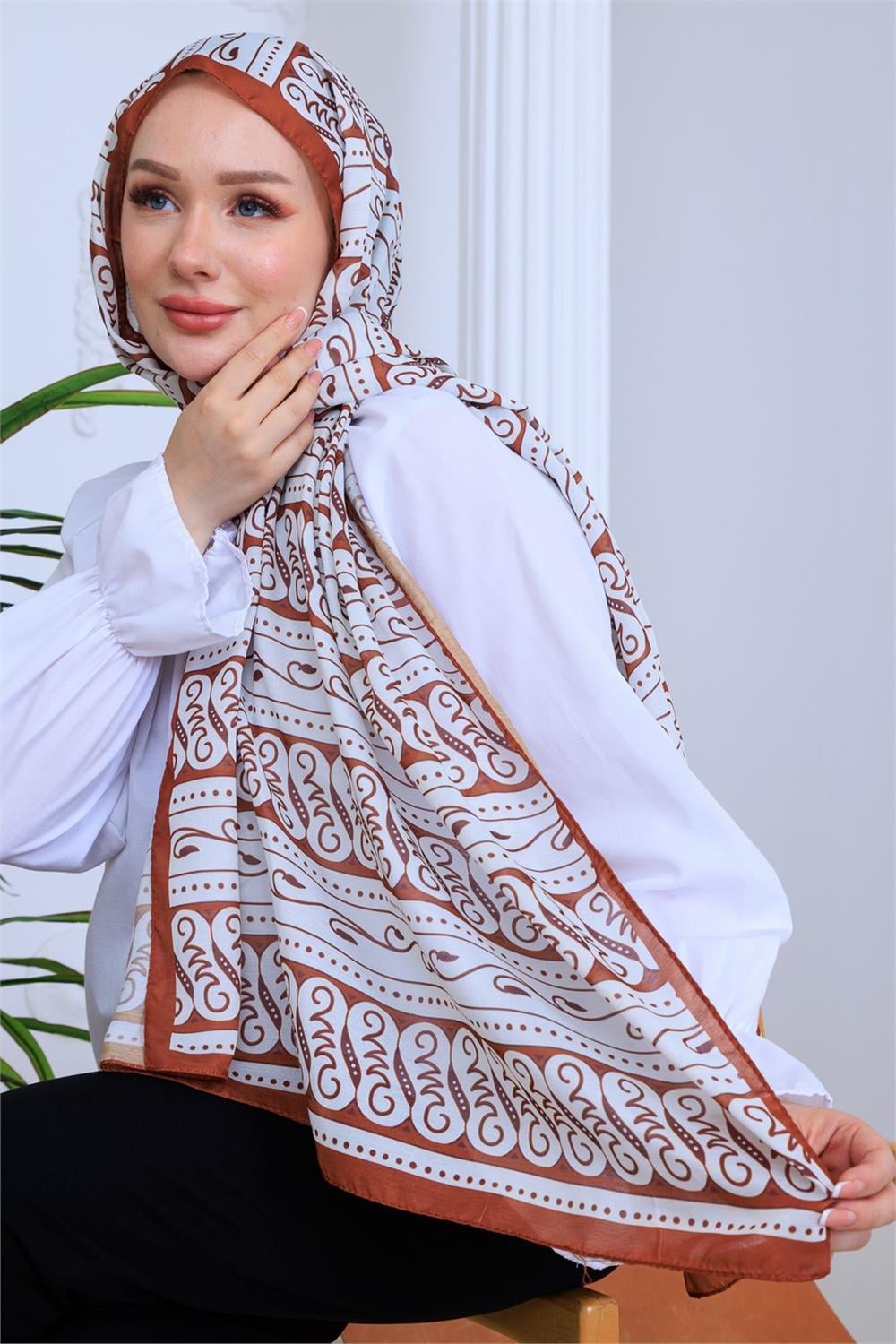 Tarçın Motif Premium Dijital Soft Şal