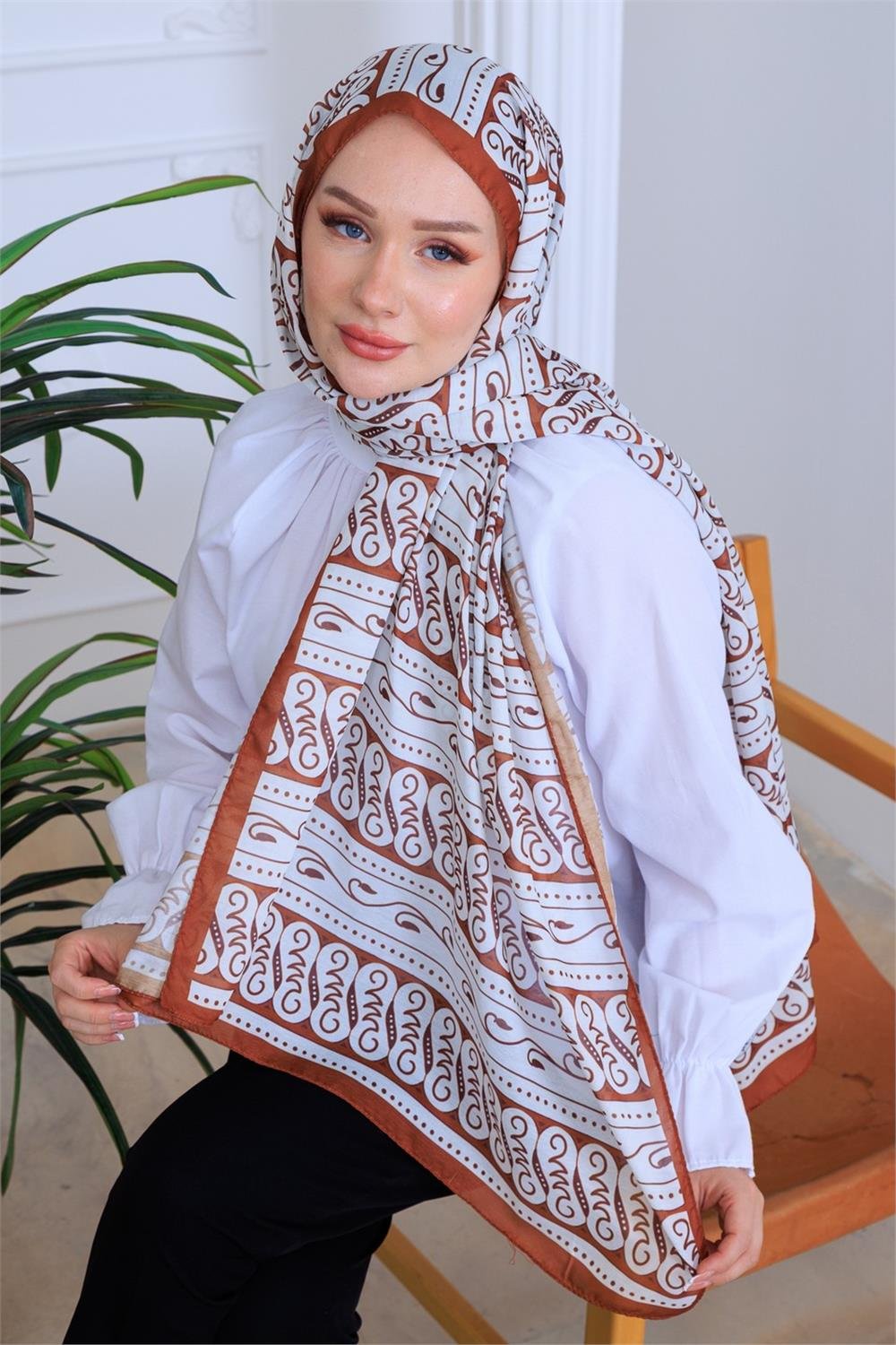 Tarçın Motif Premium Dijital Soft Şal