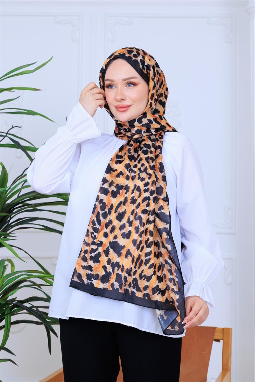 Leopar Esintisi Premium Dijital Soft Şal