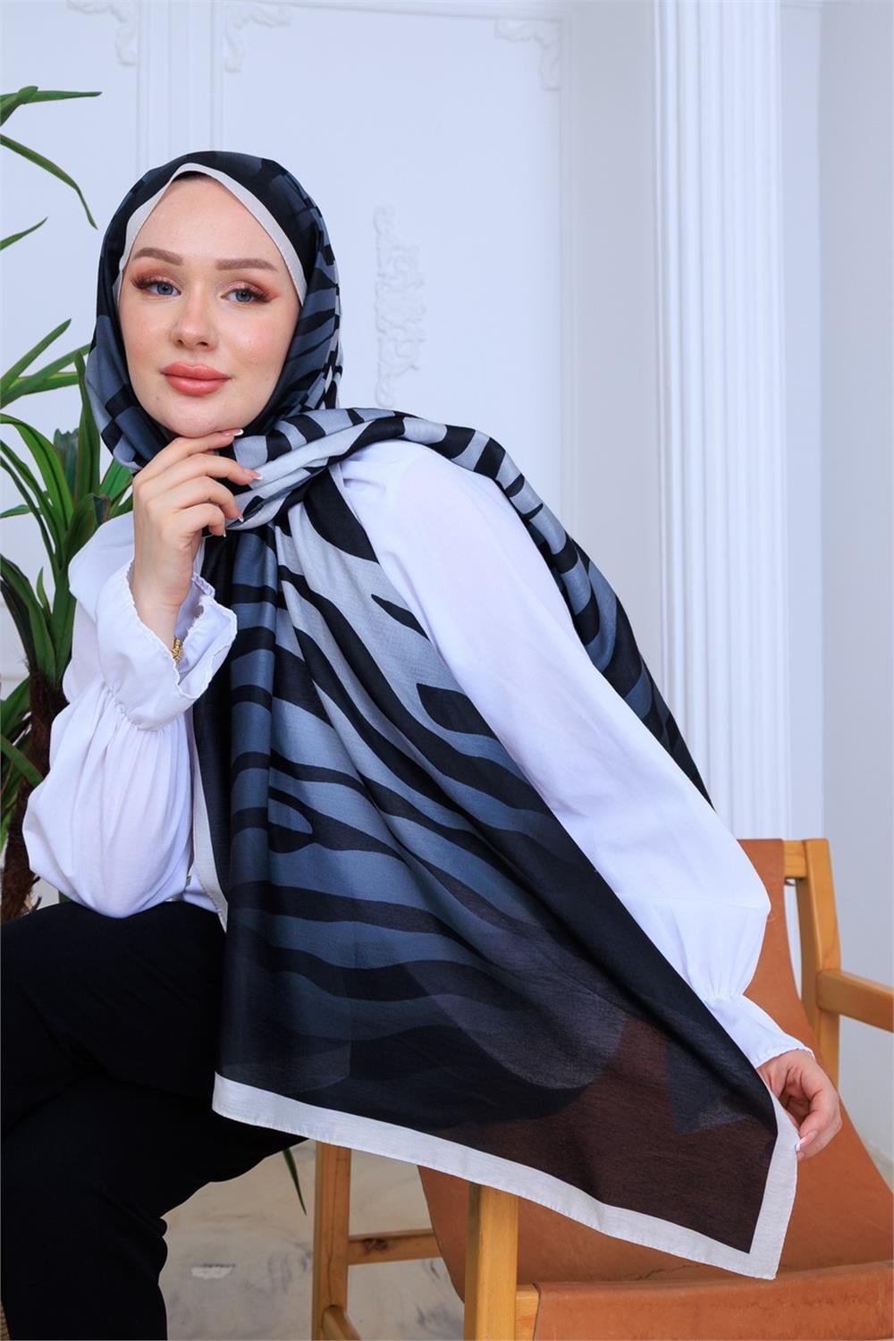 Gece Zebra Premium Dijital Soft Şal