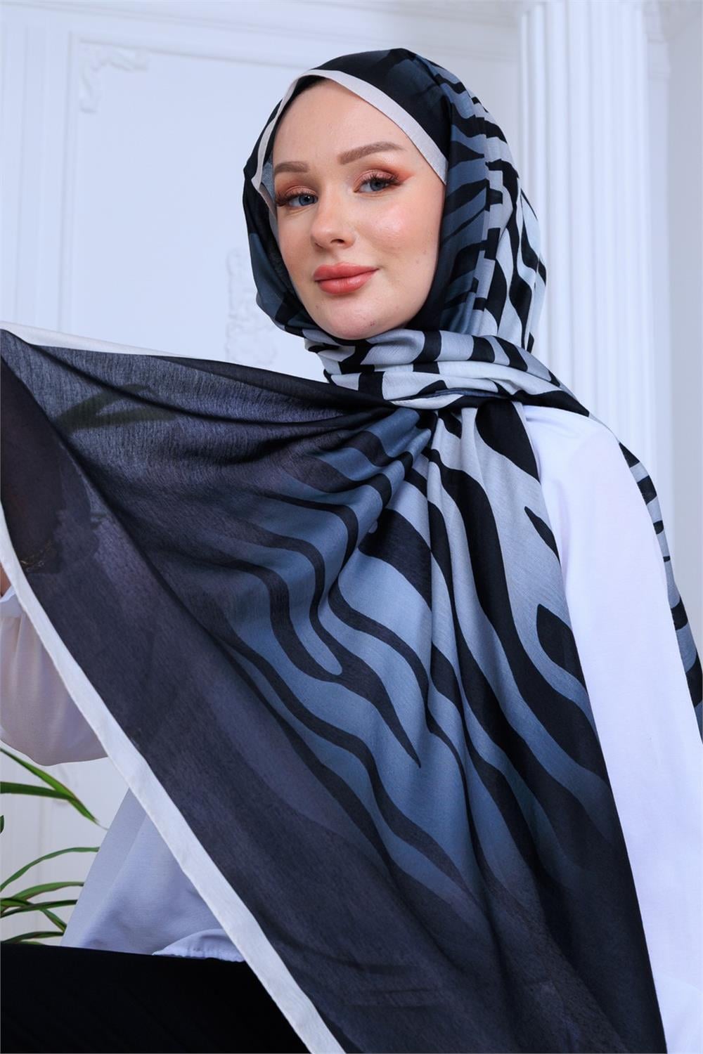 Gece Zebra Premium Dijital Soft Şal