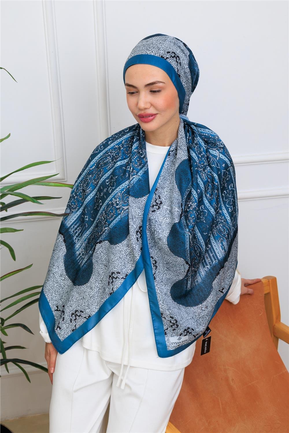 Bohem Mavi Premium Dijital Soft Şal