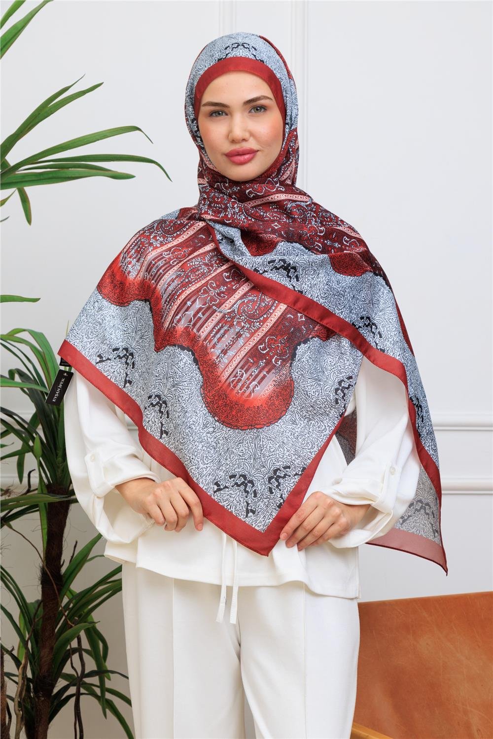 Bordo Bohem Premium Dijital Soft Şal