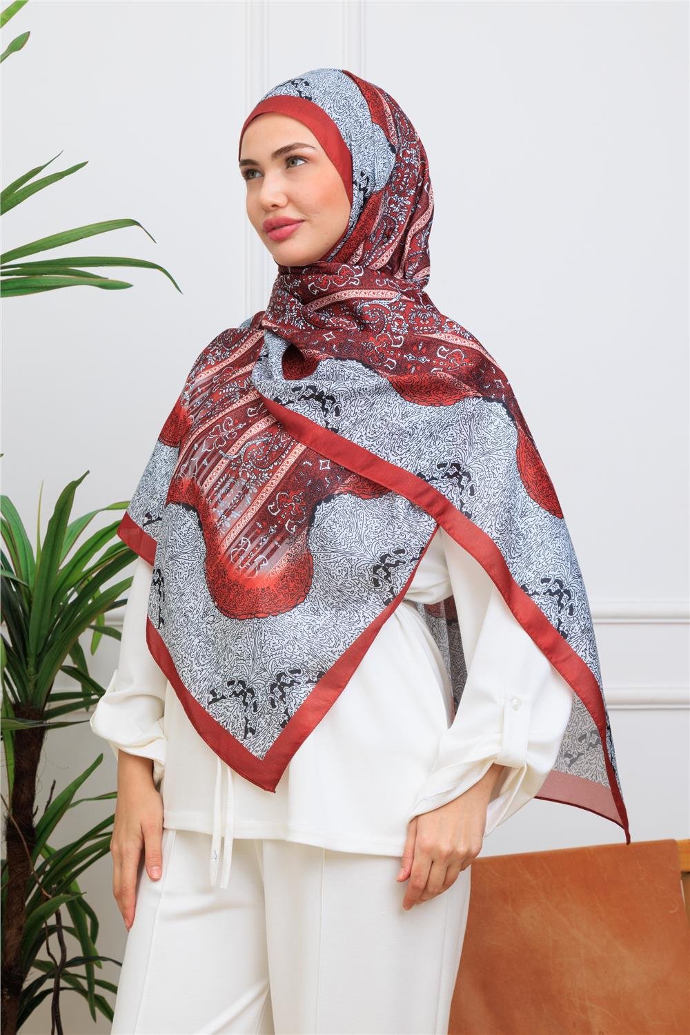 Bordo Bohem Premium Dijital Soft Şal