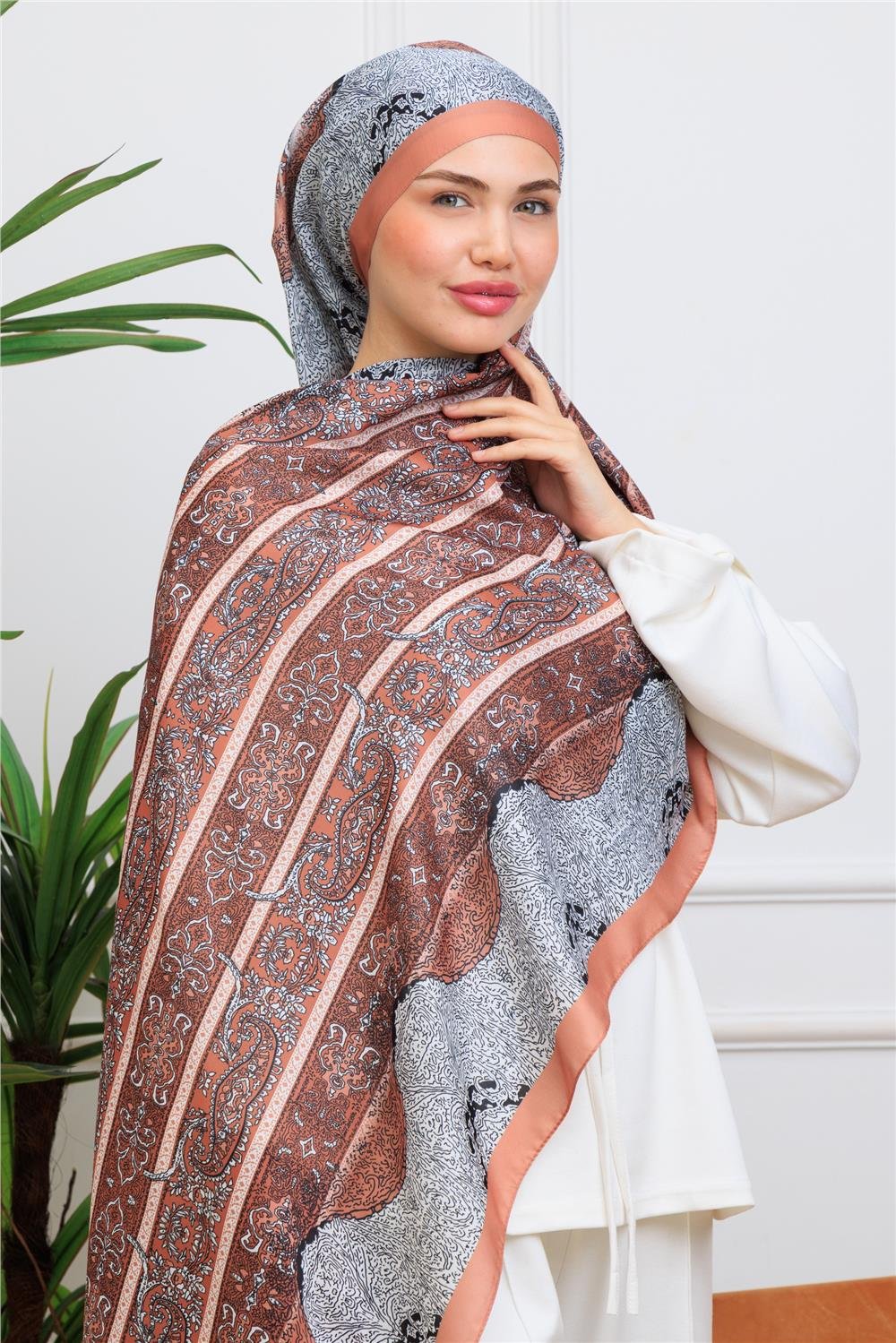 Tarçın Paisley Premium Dijital Soft Şal