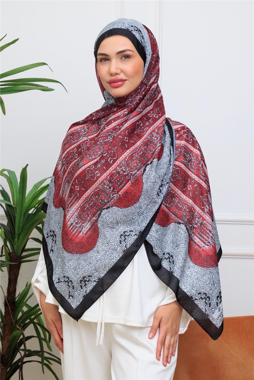 Bordo Paisley Premium Dijital Soft Şal