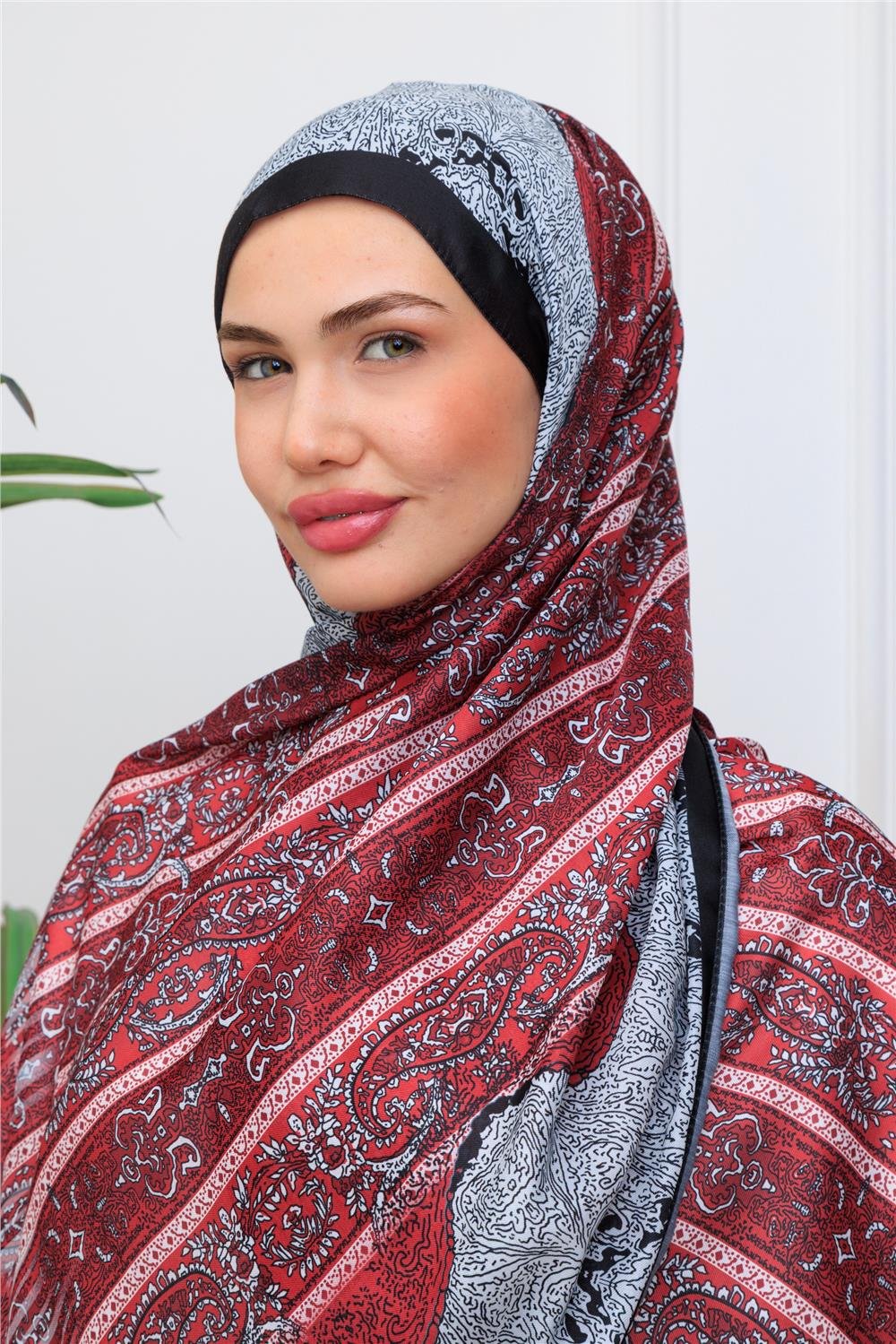 Bordo Paisley Premium Dijital Soft Şal