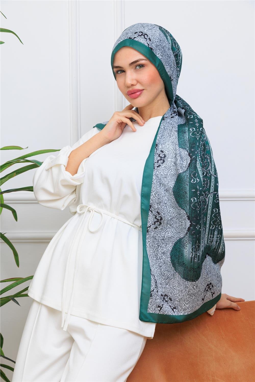 Zümrüt Paisley Premium Dijital Soft Şal