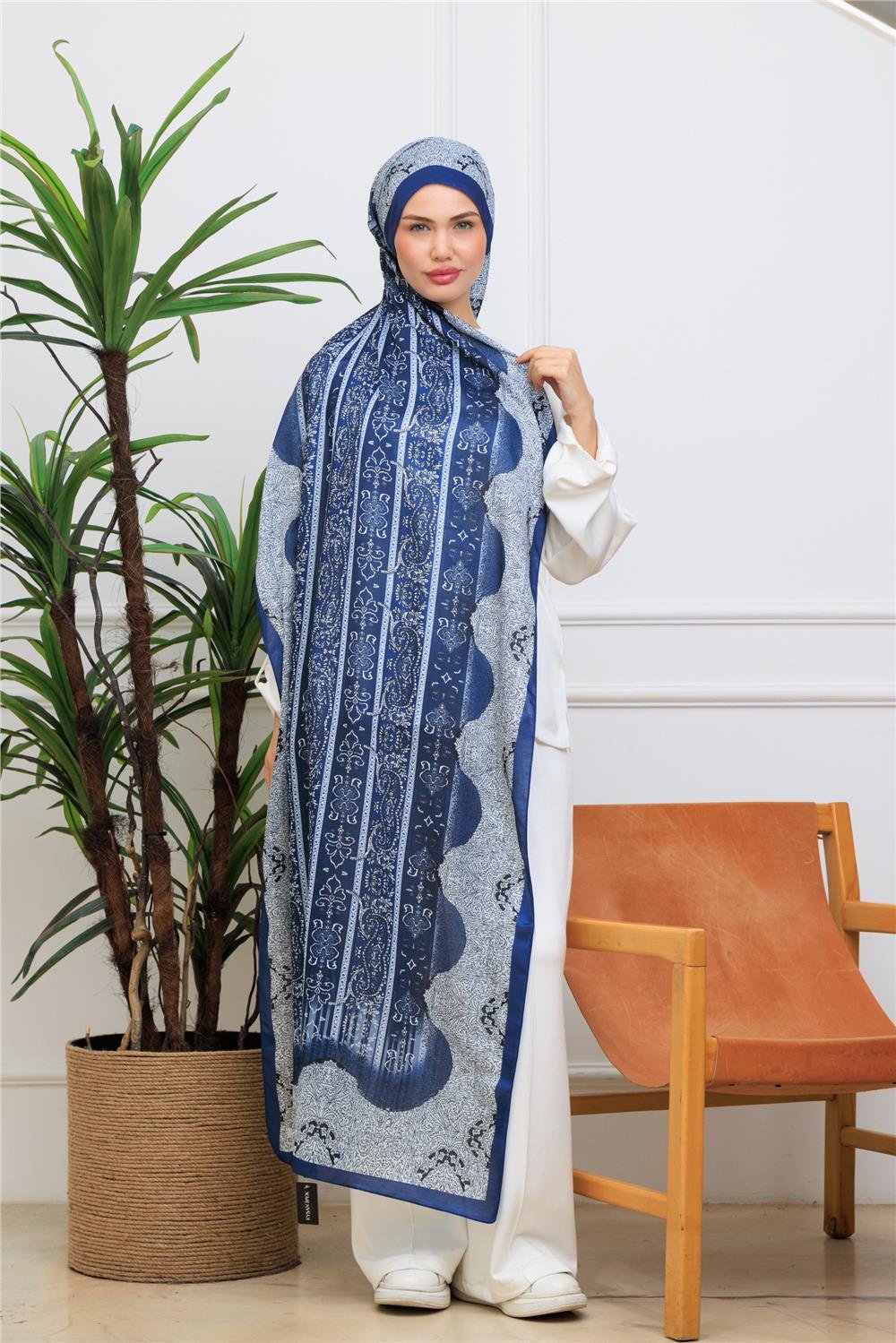 Lacivert Paisley Premium Dijital Soft Şal