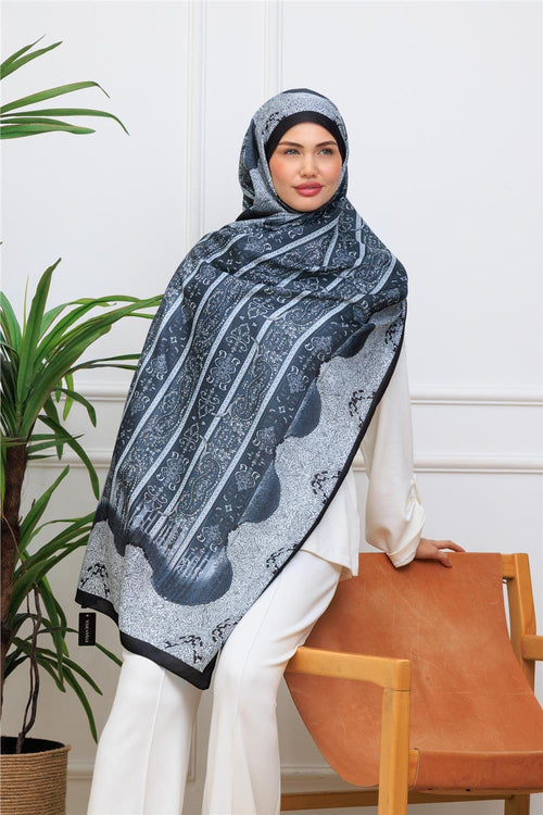 Antrasit Paisley Premium Dijital Soft Şal