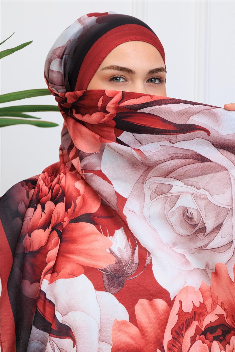 Kızıl Gül Bahçesi Premium Dijital Soft Şal