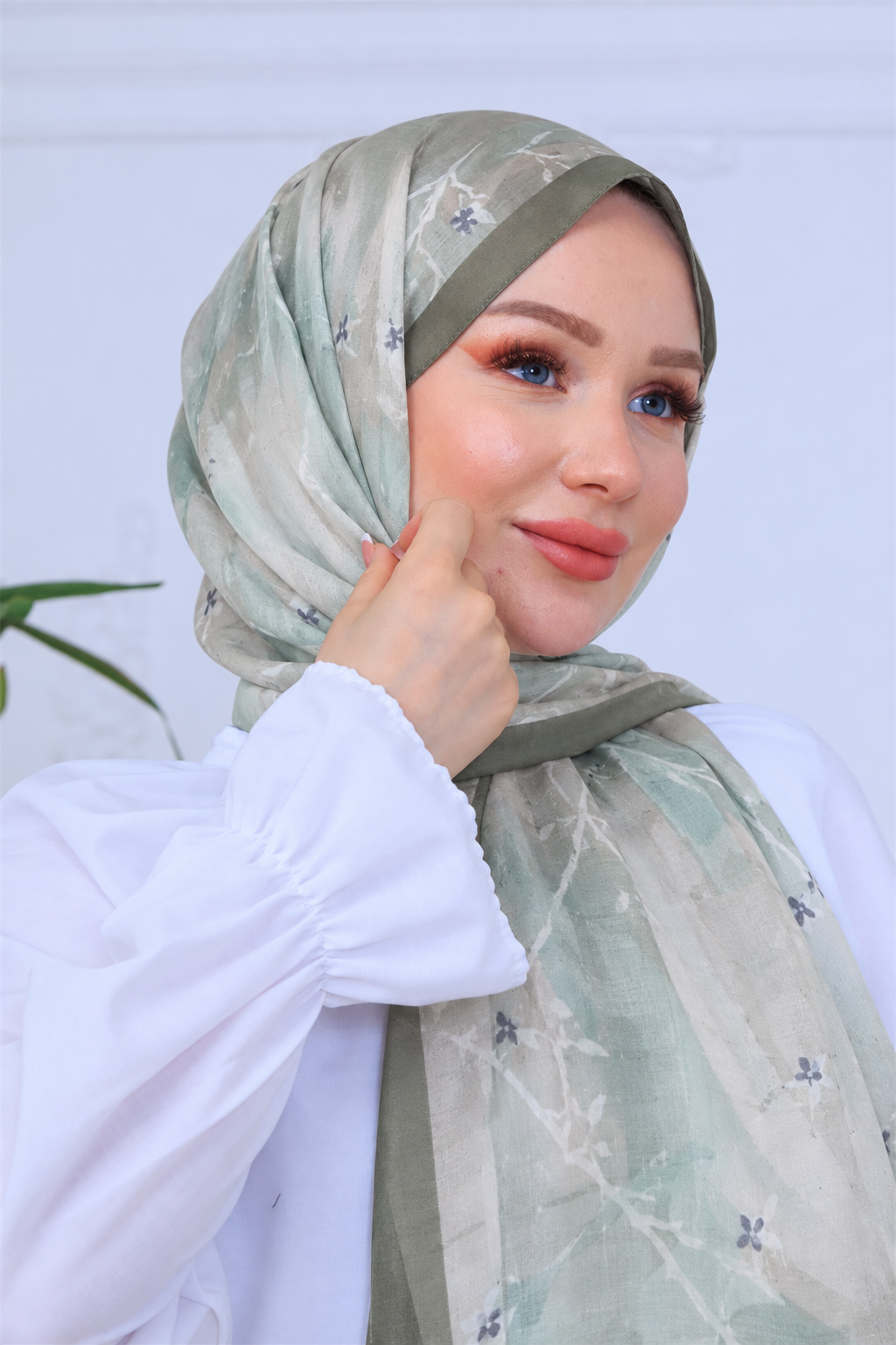 Ada Çayı Dalı Desneli Soft Şal