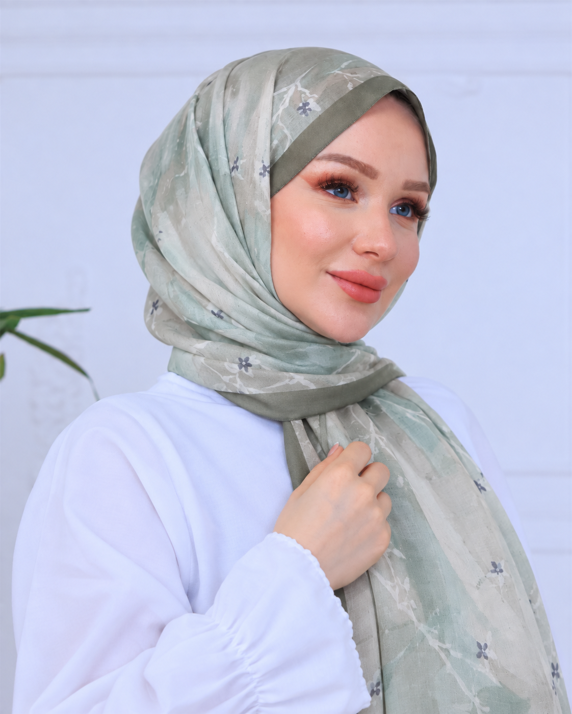 Ada Çayı Dalı Desneli Soft Şal