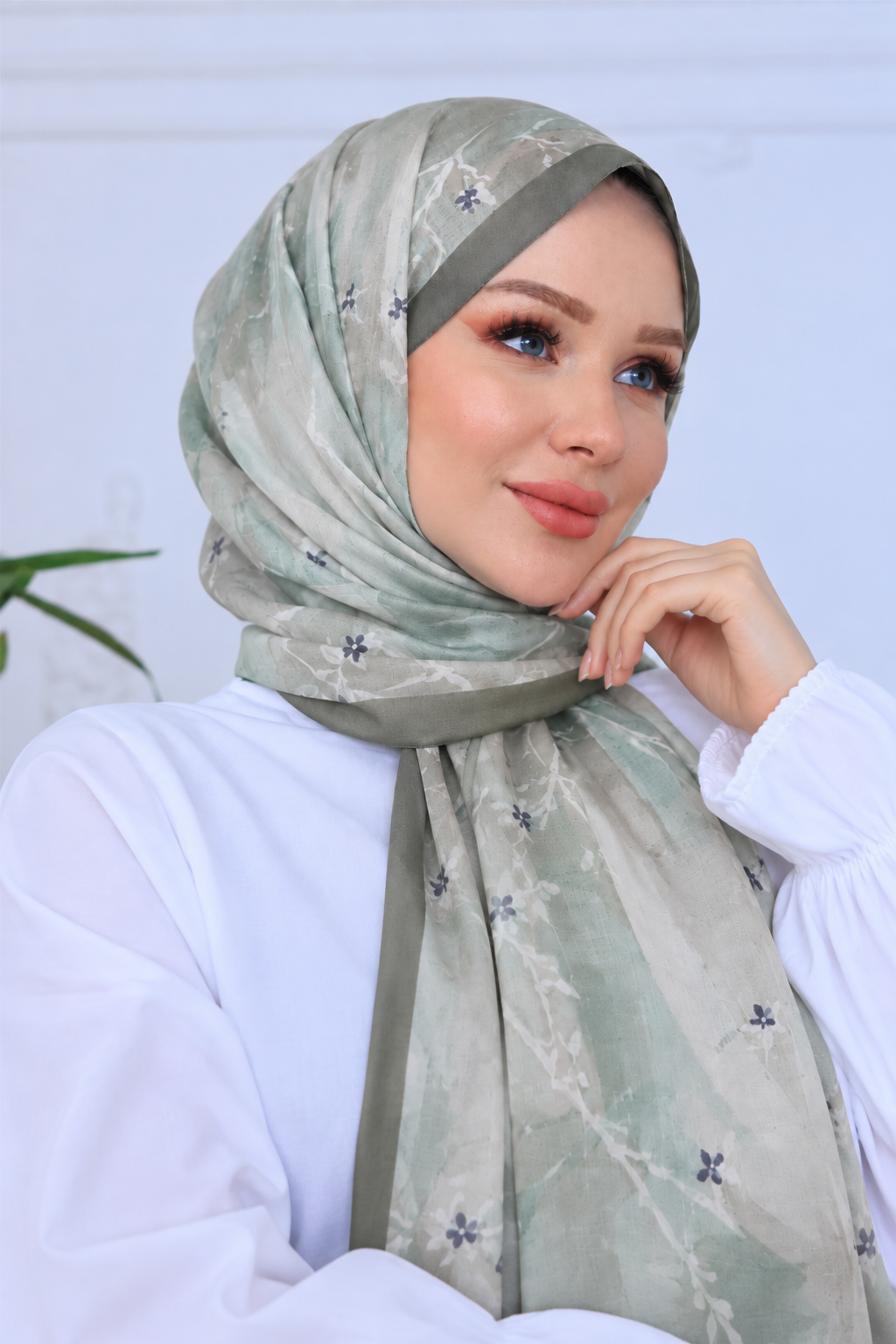 Ada Çayı Dalı Desneli Soft Şal