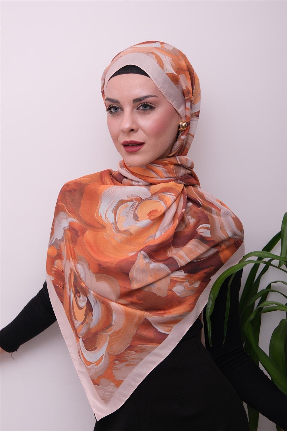 Floral Akrilik Desenli Premium Dijital Soft Şal