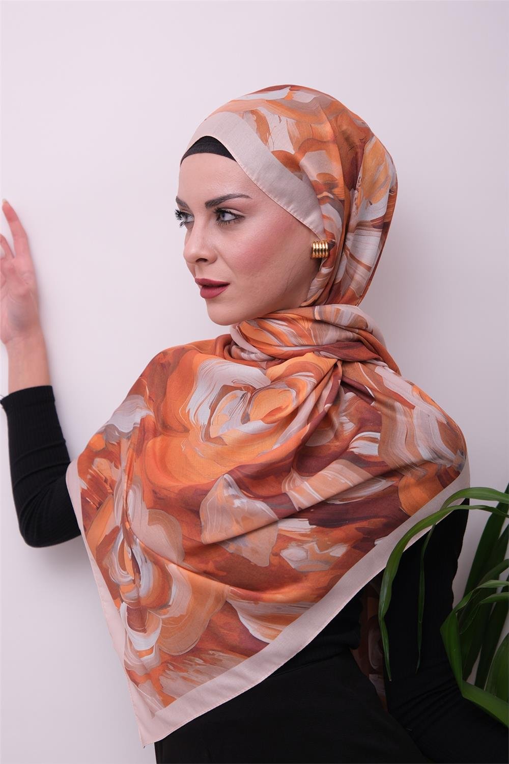 Floral Akrilik Desenli Premium Dijital Soft Şal