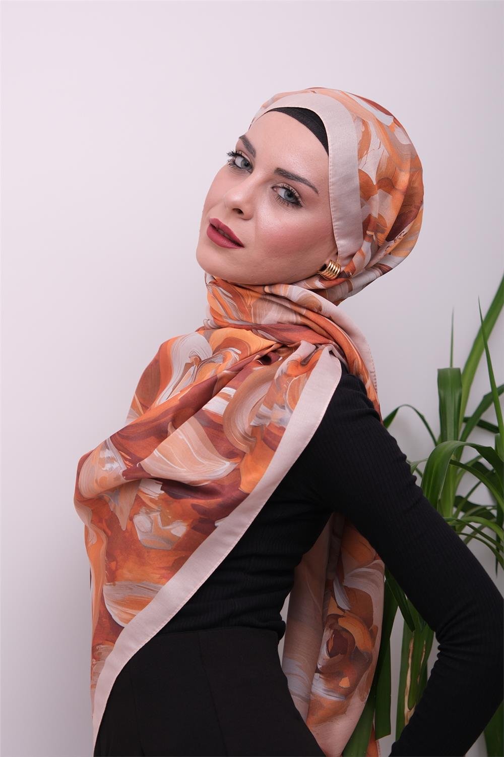 Floral Akrilik Desenli Premium Dijital Soft Şal