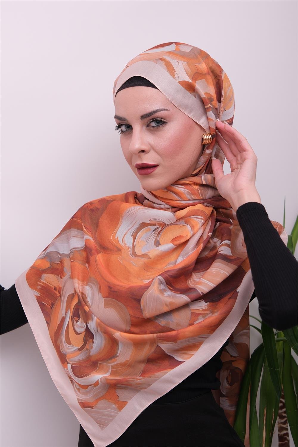Floral Akrilik Desenli Premium Dijital Soft Şal